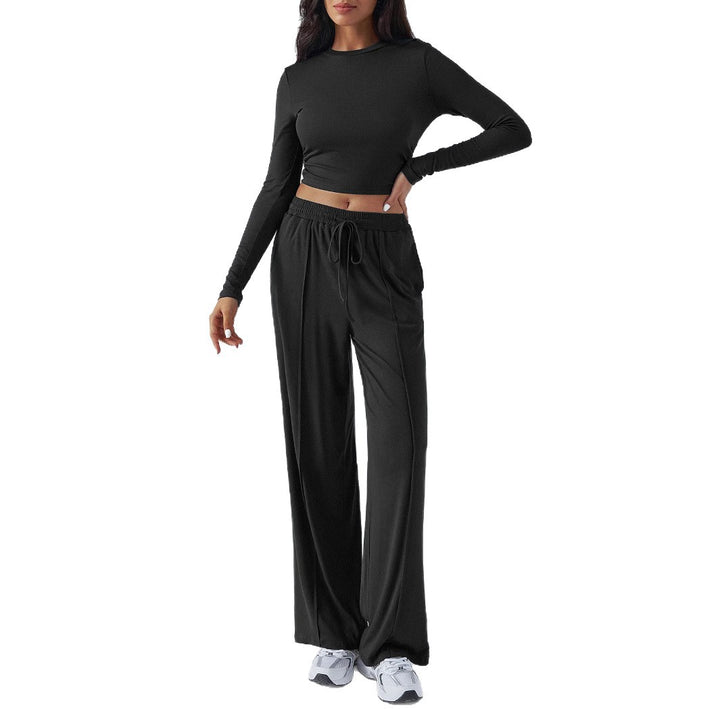 Damen lässiges Lounge-Set mit langärmligem Crop-Top und weitem Bund Drune