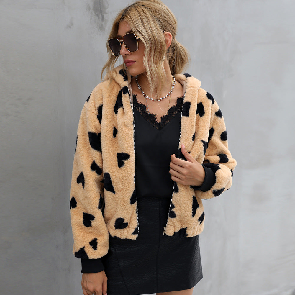 Damen Kuschelige Fleecejacke mit Herzmuster Drune