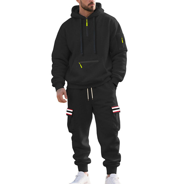 Herren nan Cargo-Hoodie- und Jogginghose-Set mit Halbzip, Reißverschluss-Kängurutasche und elastischem Tunnelzugbund Drune