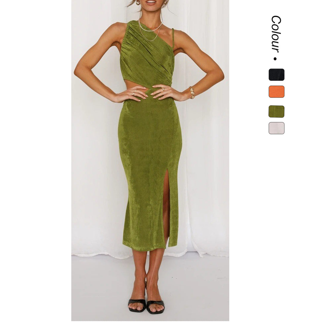 Damen Elegantes Midi-Kleid mit einzigartigem asymmetrischen Design und seitlichem Cut-Out Drune