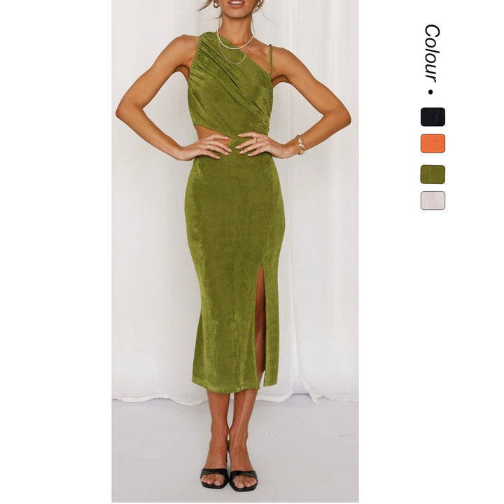 Damen Elegantes Midi-Kleid mit einzigartigem asymmetrischen Design und seitlichem Cut-Out Drune