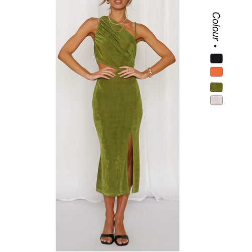 Damen Elegantes Midi-Kleid mit einzigartigem asymmetrischen Design und seitlichem Cut-Out Drune