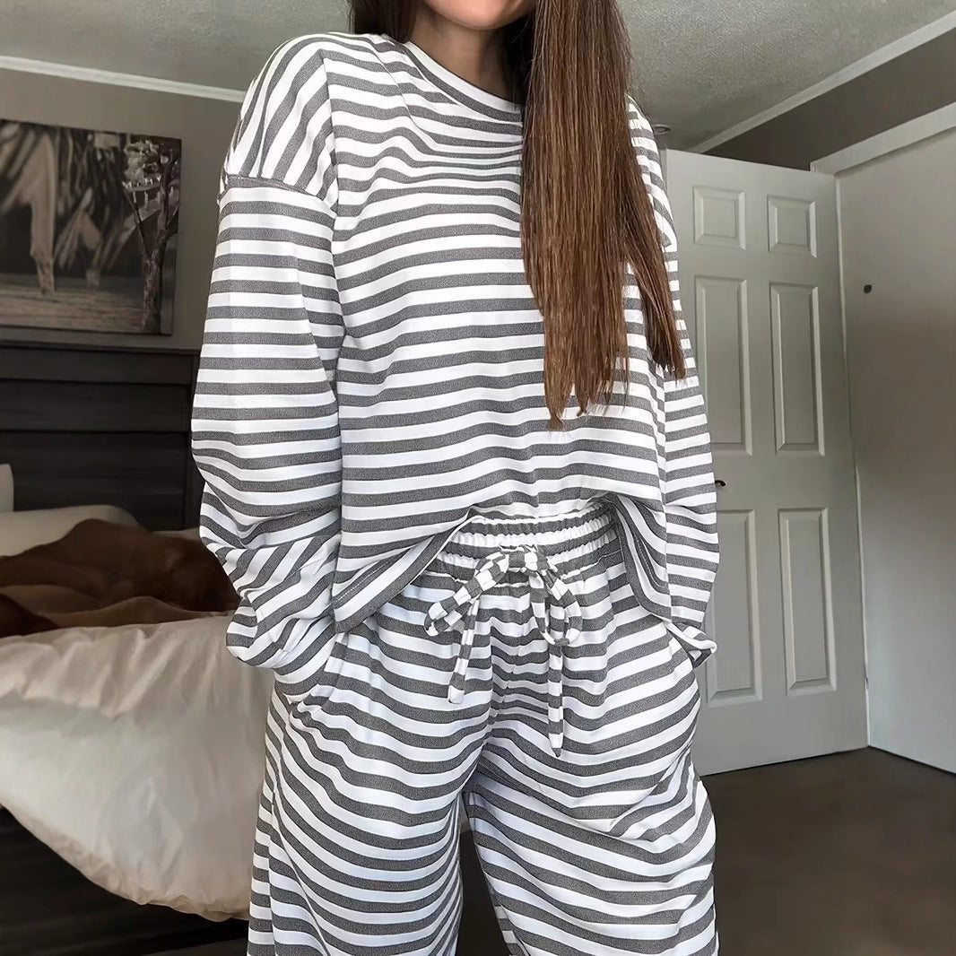 Damen stylisches gestreiftes Freizeit-Set Drune