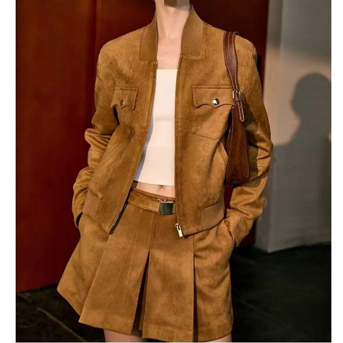 Damen Wildleder-Bomberjacke mit praktischen Taschen und stylischem Schnitt Drune