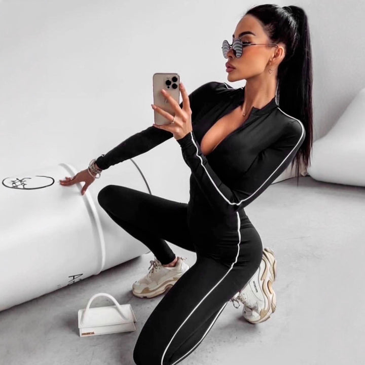 Damen Langarm-Jumpsuit mit hohem Kragen und nahtlosem Design Drune