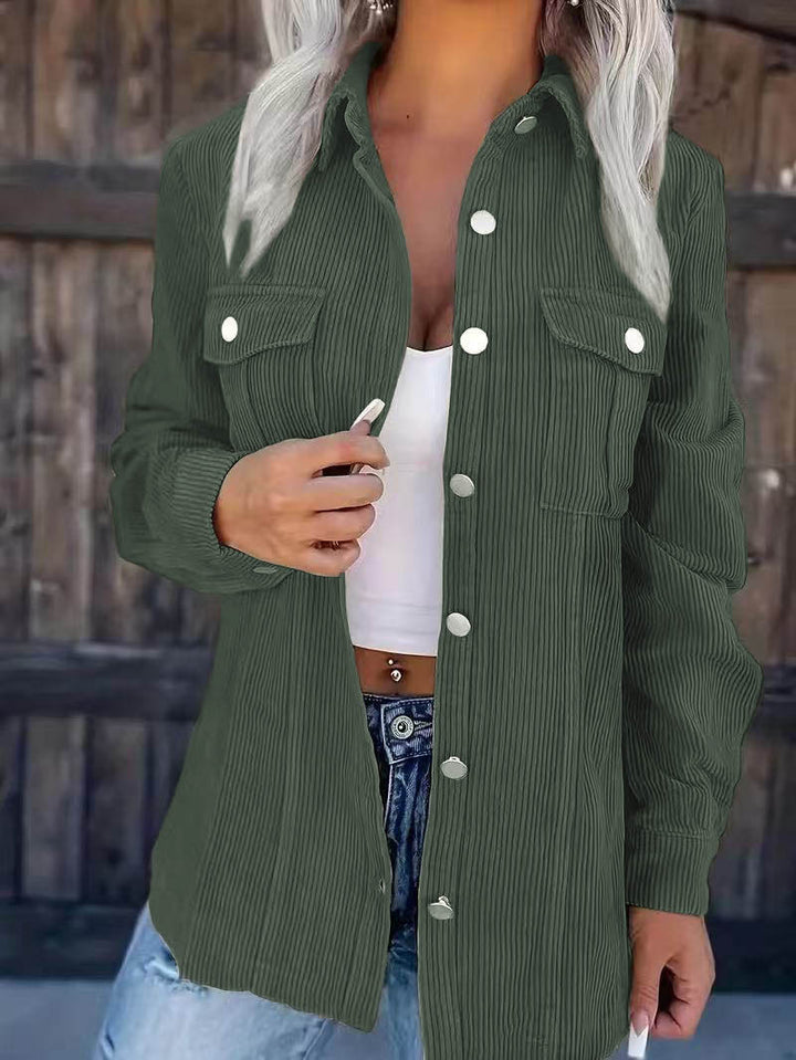 Damen Hemdblusenjacke aus feinem Strukturstoff mit aufgesetzten Taschen und Druckknopfverschluss Drune