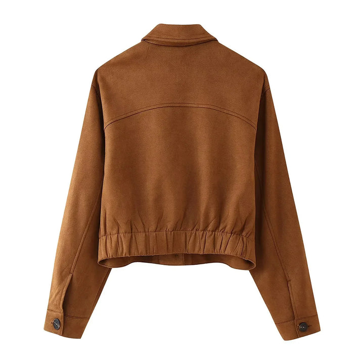Damen modische Suede Jacke mit praktischen Taschen und eleganten Details Drune