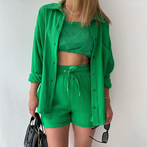 Damen lässiges Kurzarm-Hemd und Shorts Set Drune