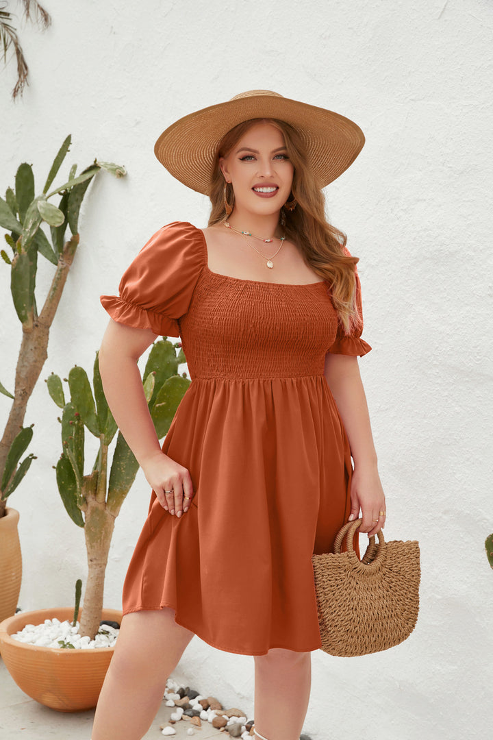 Damen Leichtes Sommerkleid mit schulterfreier Passform und voluminösen Puffärmeln Drune