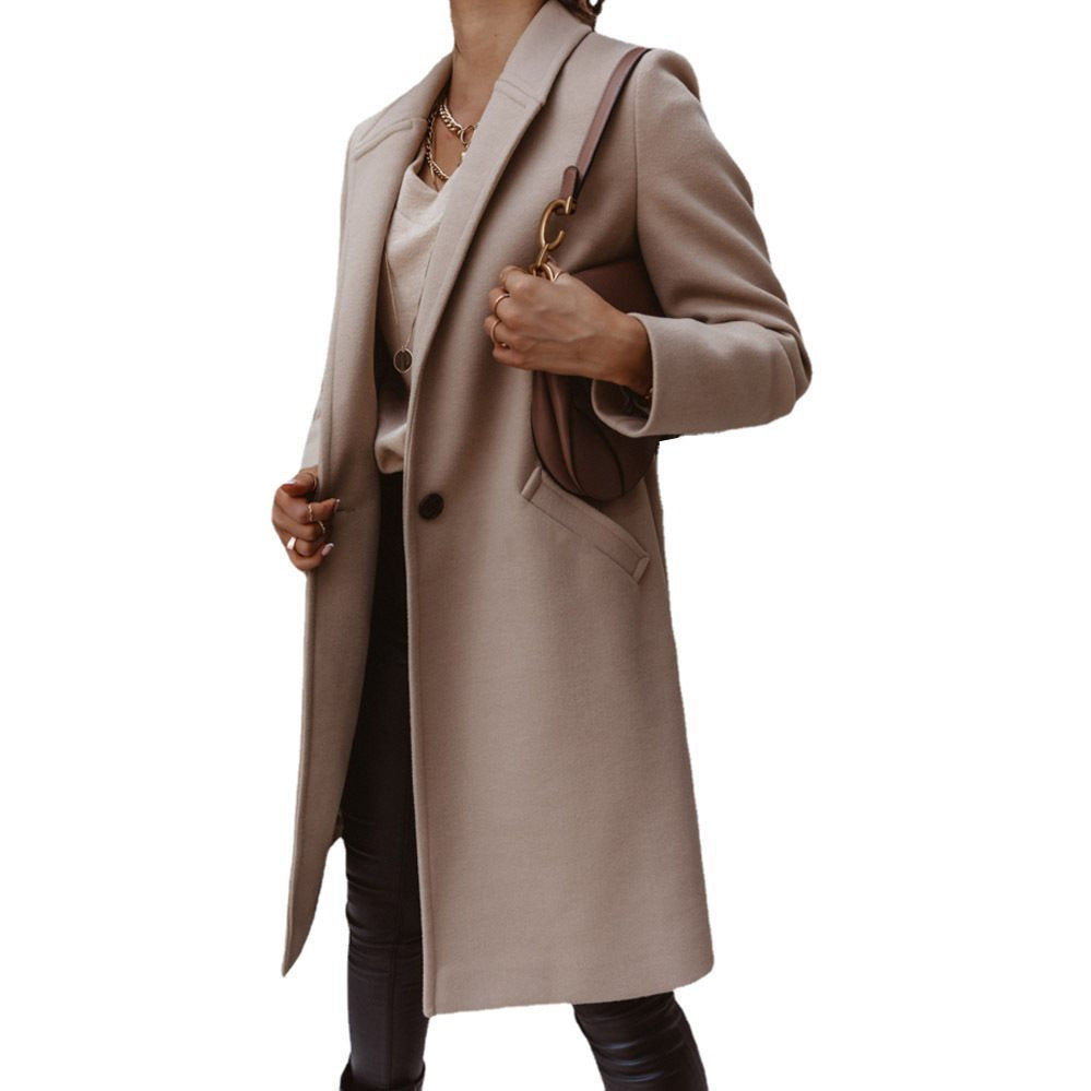 Damen Eleganter und hochwertiger Wollmantel mit schmalem Schnitt Drune