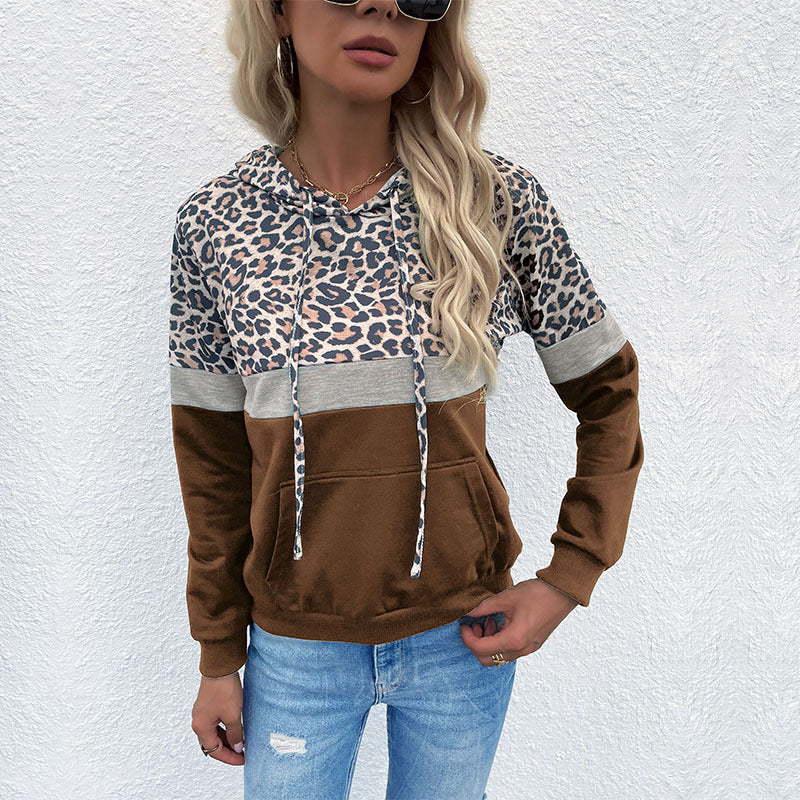 Damen sportlicher Kapuzenpullover mit modischem Tiermuster und kontrastierenden Farbblöcken Drune
