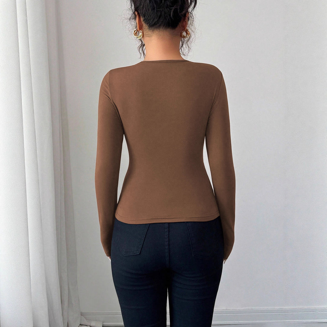Damen Bodysuit mit dekorativem Bindungsdetail und modischem Rundhalsausschnitt Drune