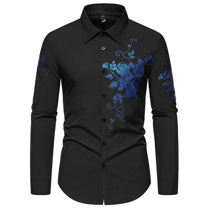 Herren Langarmhemd mit floralem Stickdesign Drune