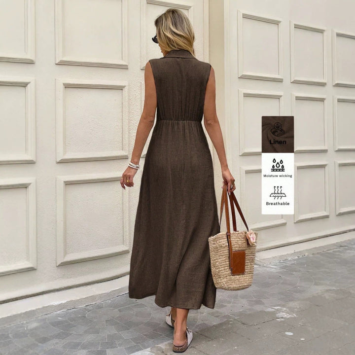 Damen Kleid mit Knopfdetails und leichtem Leinenmaterial Drune