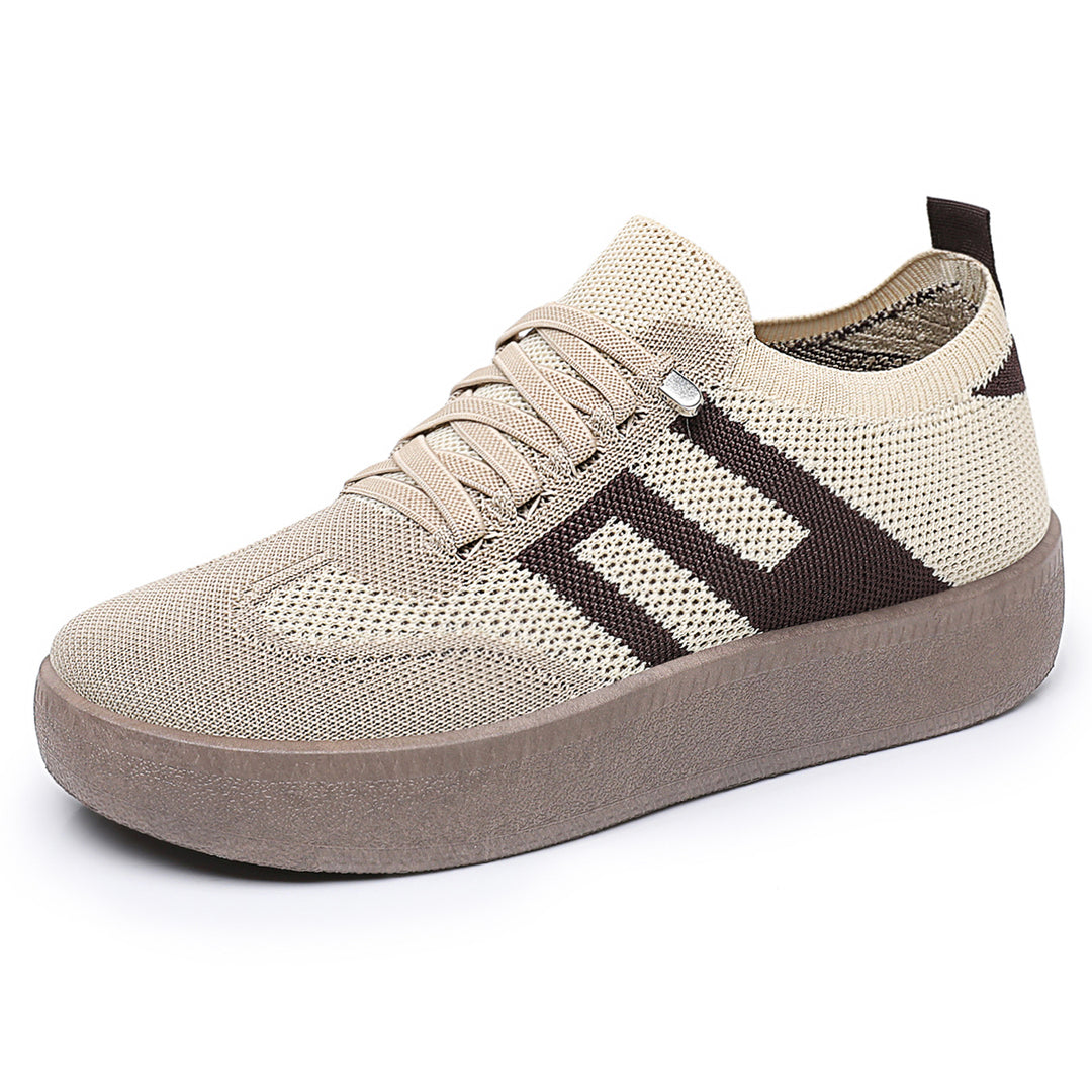 Damen nan gestrickter Slip-On Plateau-Sneaker mit elastischem Sockenschaft, dekorativer Zierstreifen und dämpfender EVA-Leichtsohle Drune