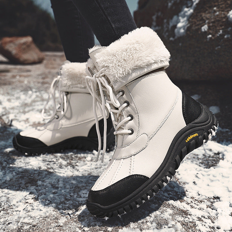 Damen isolierte Winterstiefel mit modischem Kunstfellkragen und rutschfester Sohle Drune
