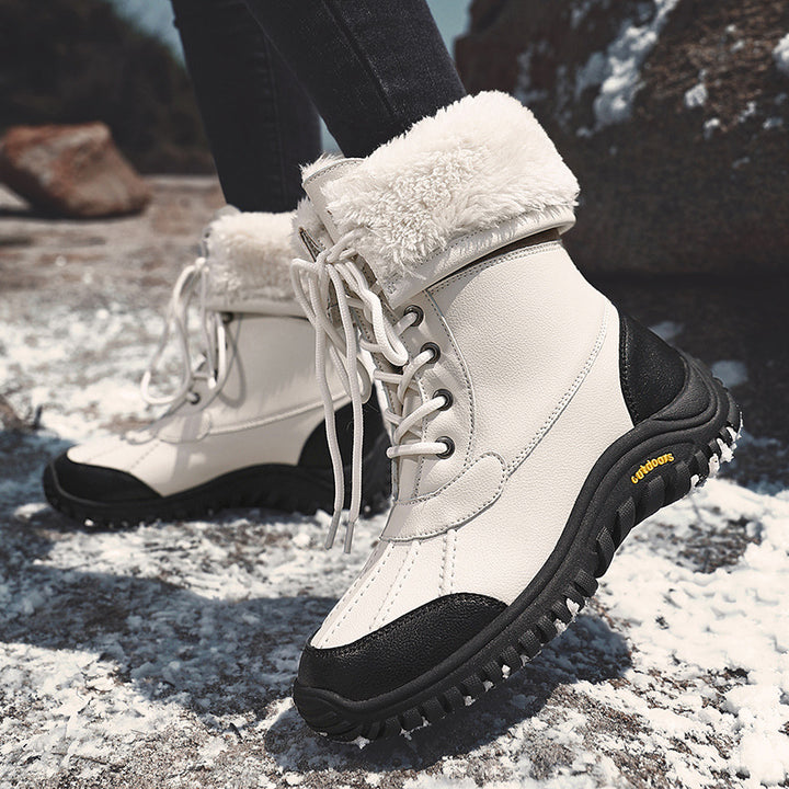 Damen isolierte Winterstiefel mit modischem Kunstfellkragen und rutschfester Sohle Drune