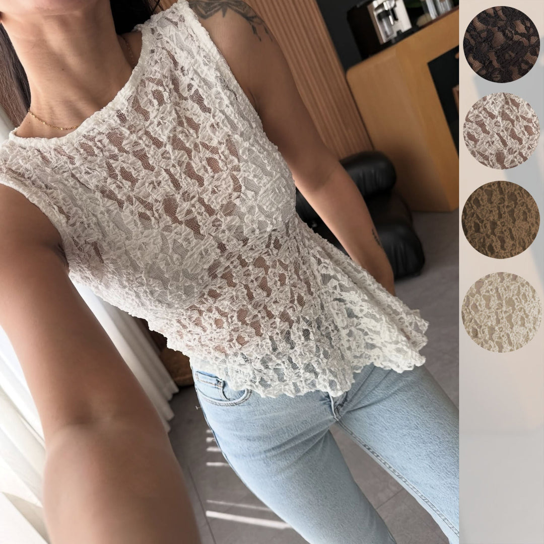 Damen Spitzenoberteil mit femininem Schnitt und floralen Details Drune