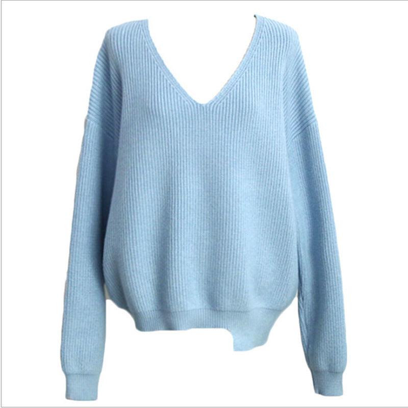 Damen lässiger Strickpullover mit V-Ausschnitt und weit geschnittenen Ärmeln Drune