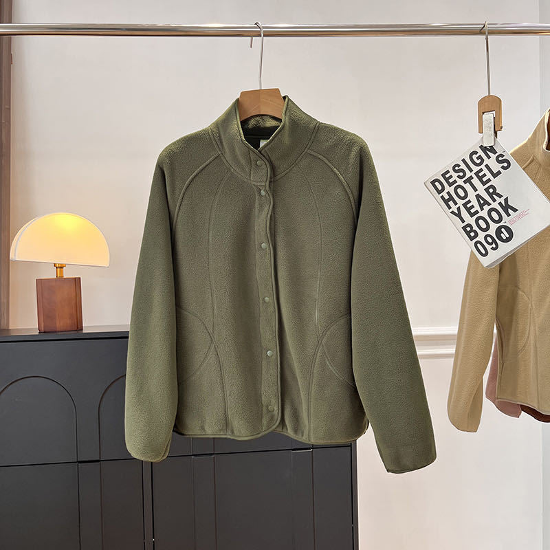 Damen Fleecejacke mit hohem Kragen und Druckknöpfen Drune