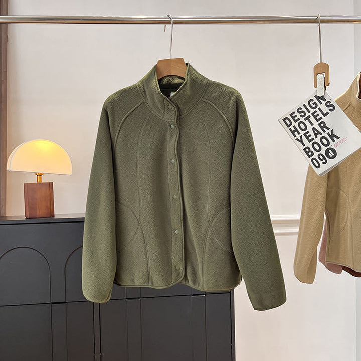 Damen Fleecejacke mit hohem Kragen und Druckknöpfen Drune