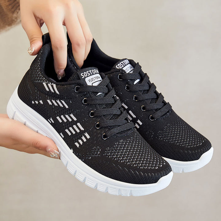 Damen nan flexible Strick-Fit-Sneaker mit elastischem Sockenschuh, dämpfender Waben-EVA-Zwischensohle und Zuglasche Drune