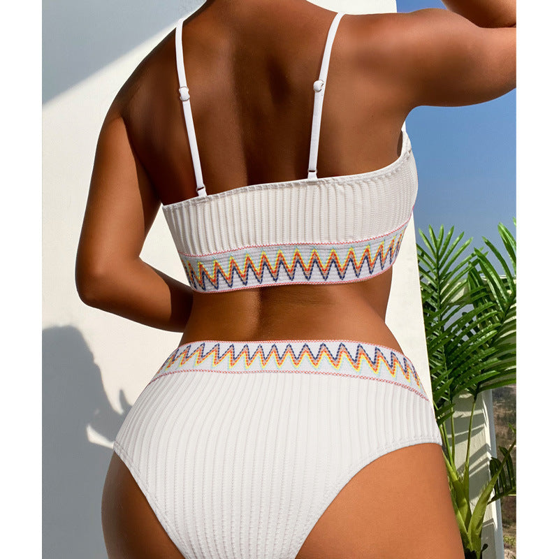 Damen Hochtailliertes Bikini-Set mit gestreiftem Oberteil Drune