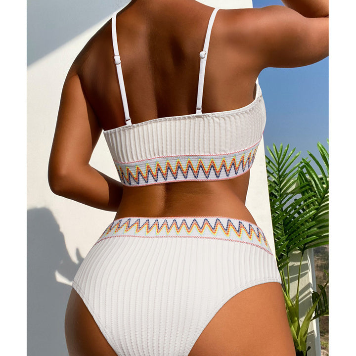 Damen Hochtailliertes Bikini-Set mit gestreiftem Oberteil Drune