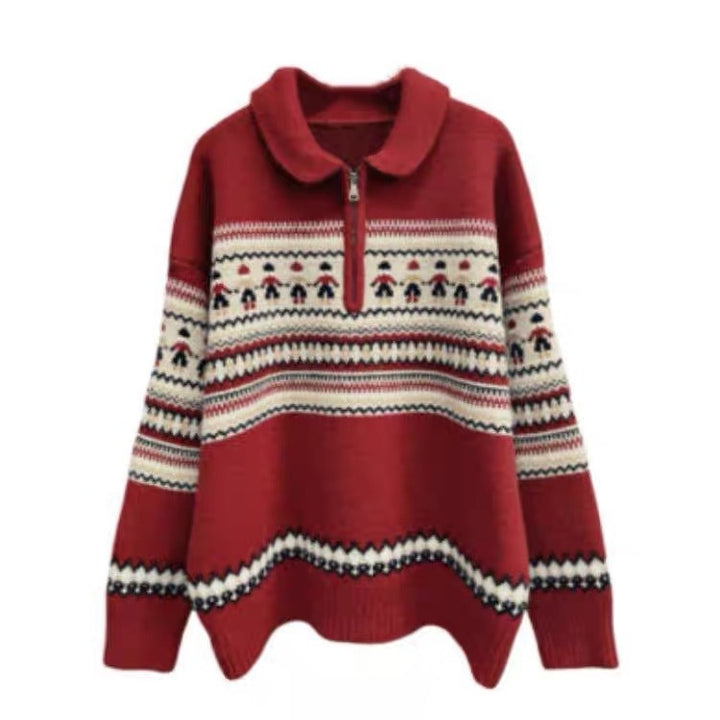 Damen Grobstrickpullover mit Kängurutasche und Stehkragen Drune