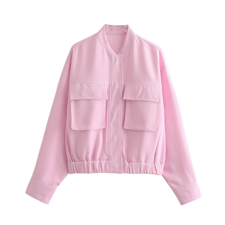 Damen elegante Utility-Jacke mit großen Taschen und elastischem Saum Drune