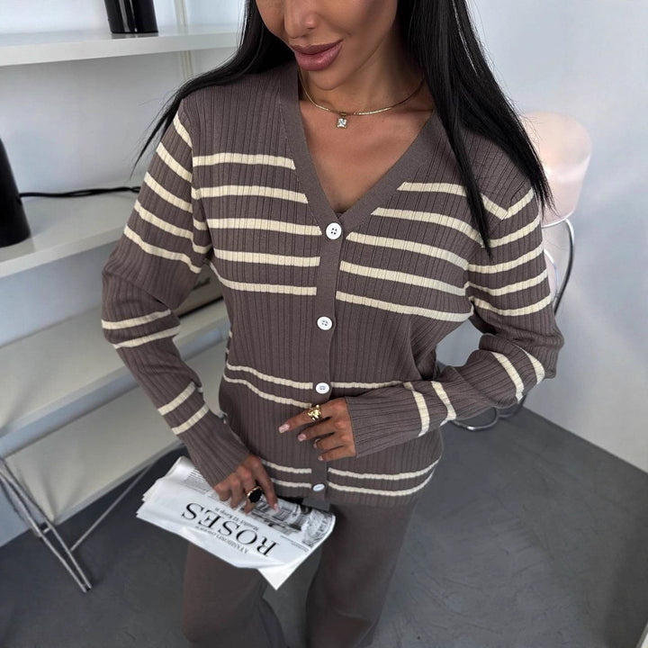 Damen Strick-Set mit eleganter Cardigan-Jacke und weitem Hosenbein Drune