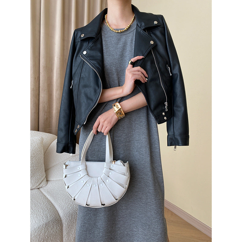 Damen Modische Bikerjacke aus hochwertigem Kunstleder Drune