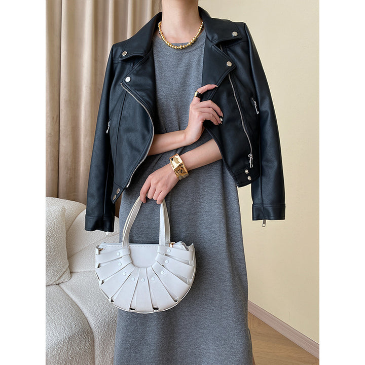 Damen Modische Bikerjacke aus hochwertigem Kunstleder Drune