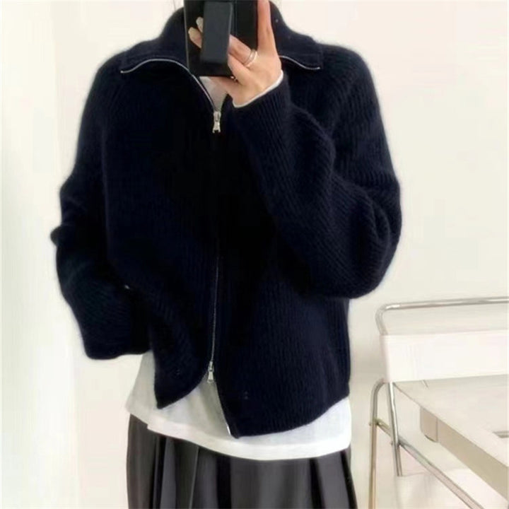 Damen Strickjacke mit hohem Kragen und Reißverschluss Drune