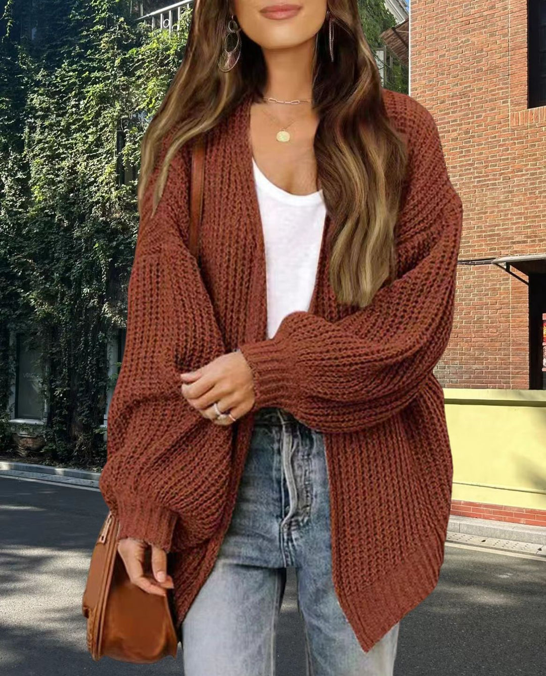 Damen Grobstrick Cardigan mit weitem Schnitt Drune