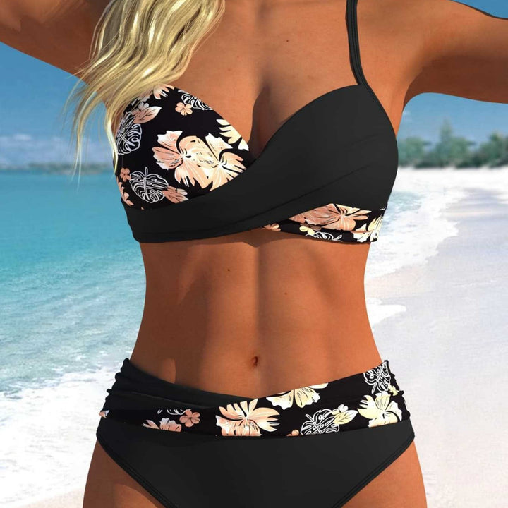 Damen Wickel-Bikini-Set mit floralem Design und hohem Bund Drune