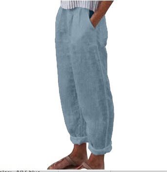 Damen lässige Leinenhose mit elastischem Bund und praktischen Seitentaschen Drune
