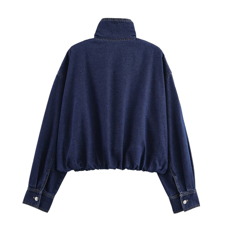 Damen lässige Denimjacke mit hohem Kragen und weitem Schnitt Drune