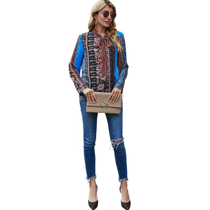 Damen Bluse mit Rüschendetails und kontrastierenden Mustern Drune