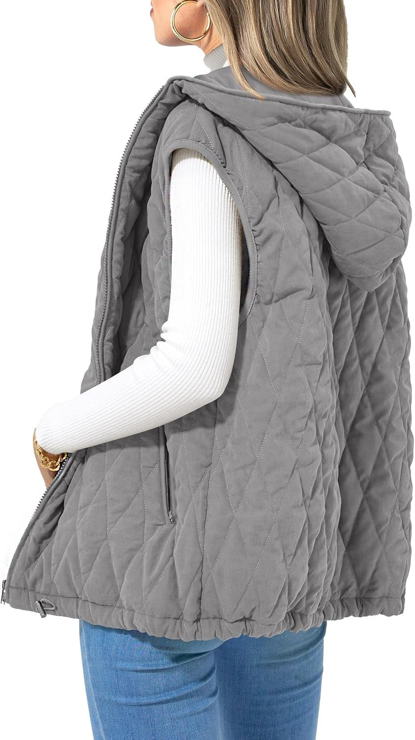 Damen gesteppte Hoodie-Weste mit praktischen Taschen Drune
