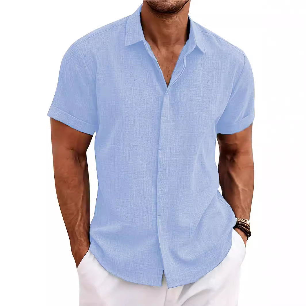 Herren Kurzarm Struktur Hemd mit Knöpfen Drune