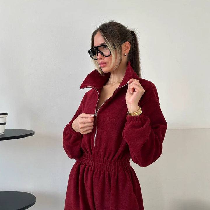 Damen Fleece-Jumpsuit mit Reißverschluss und elastischem Bund Drune