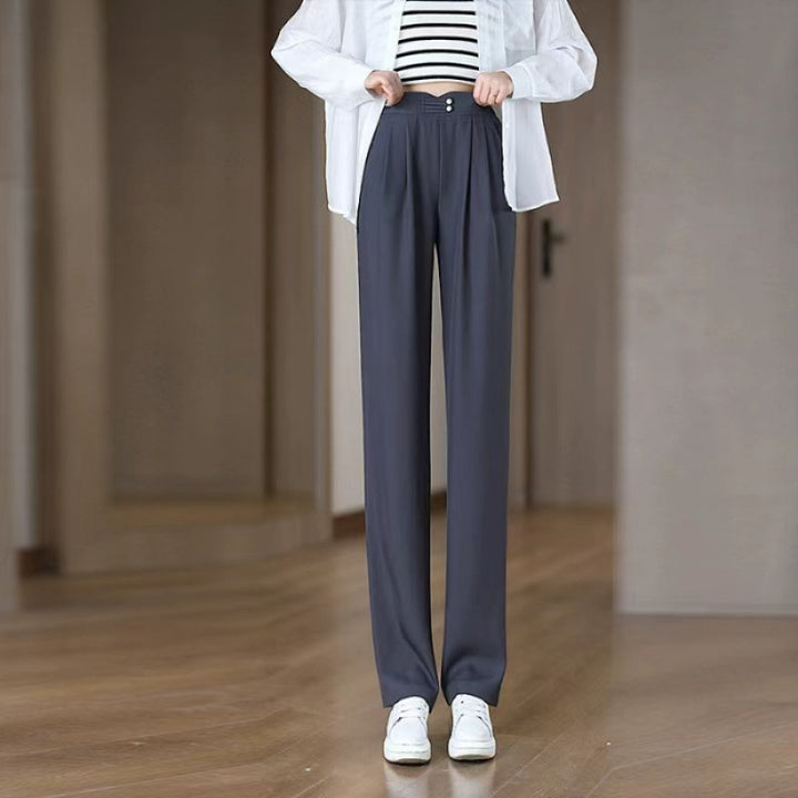 Damen Elegante und luftige Stoffhose mit hohem Bund Drune
