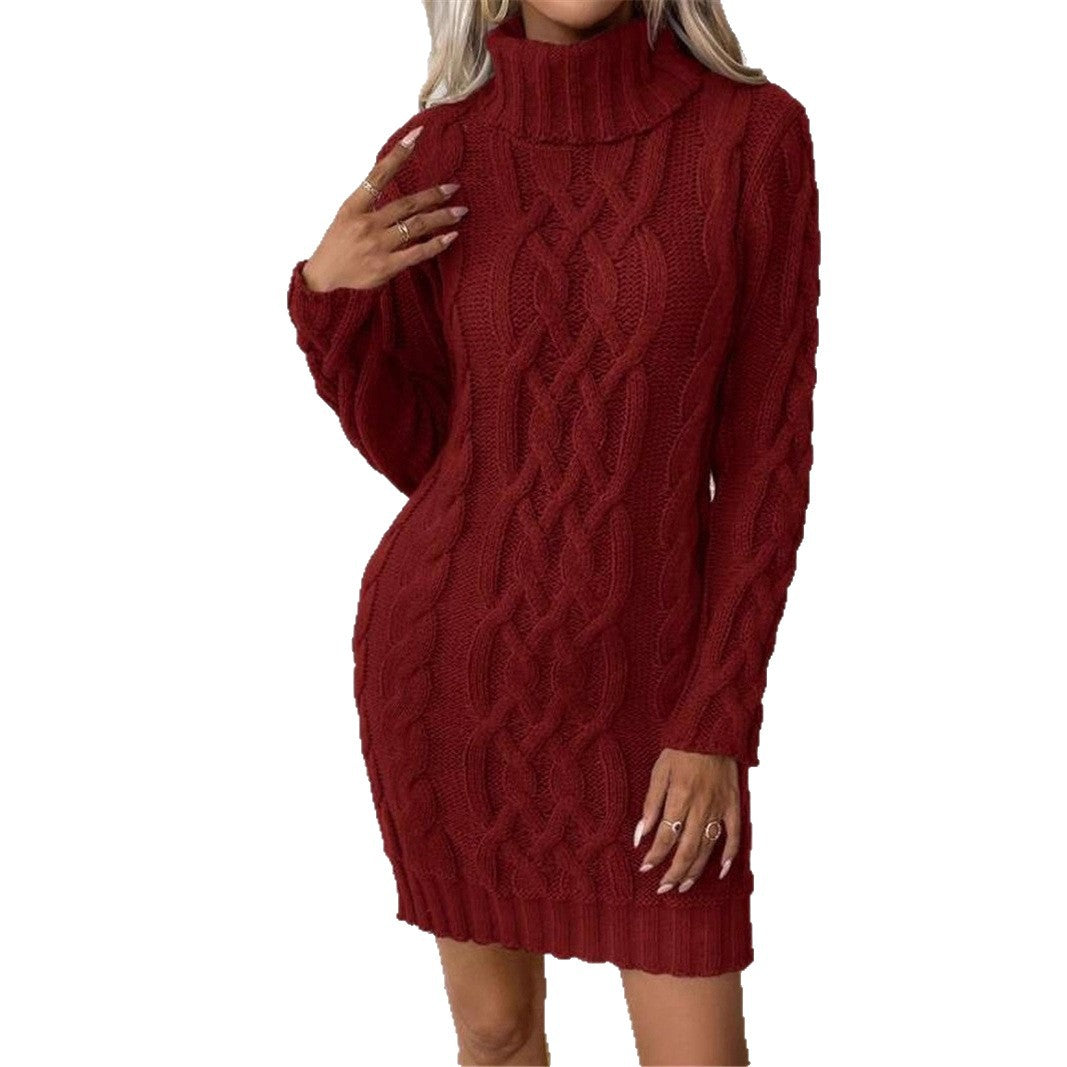 Damen Strickkleid mit hochgeschlossenem Kragen und Zopfmuster Drune