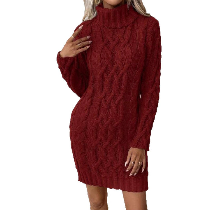 Damen Strickkleid mit hochgeschlossenem Kragen und Zopfmuster Drune