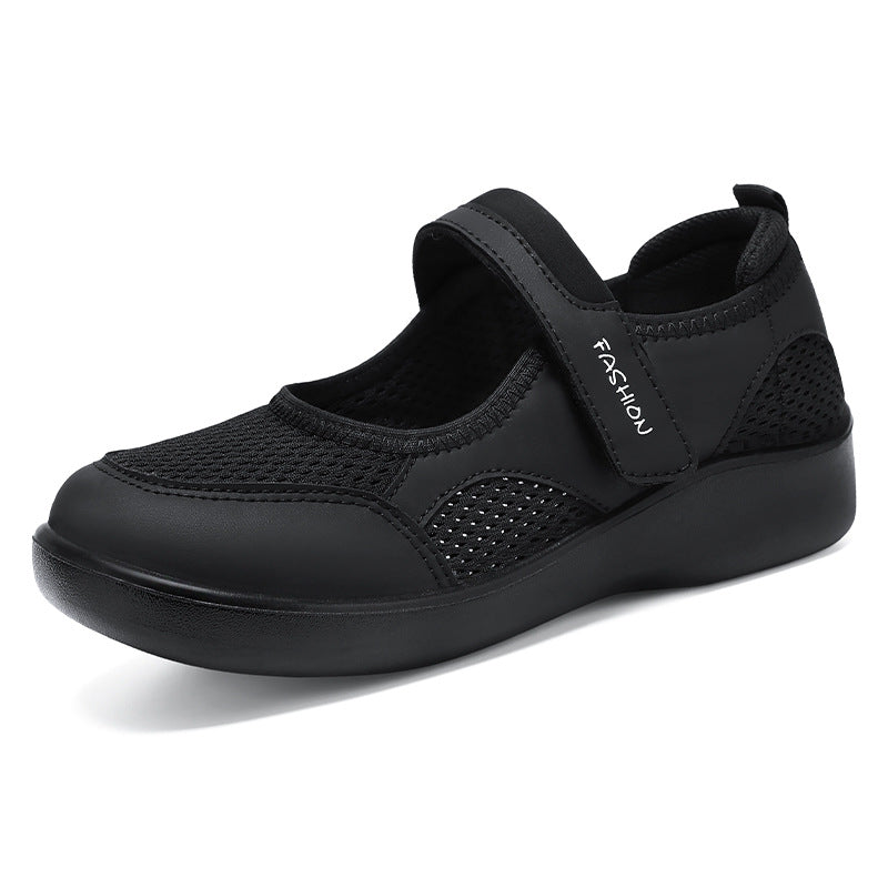 Damen nan leichter gestrickter Mary-Jane-Sneaker mit Klettverschluss, atmungsaktivem Strickobermaterial und stoßdämpfender EVA-Flexsohle Drune