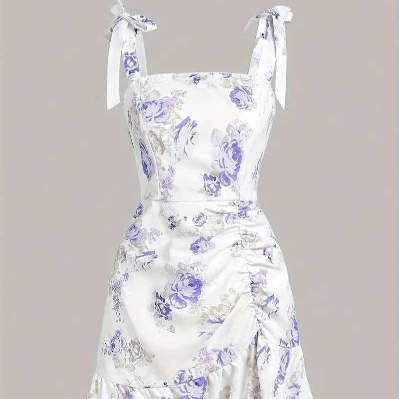 Damen Minikleid mit floralen Rüschendetails und taillierter Silhouette Drune