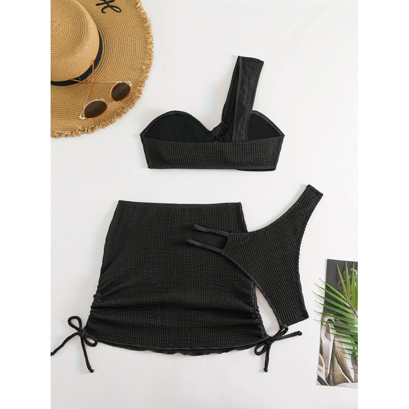 Damen Bikini-Set mit asymmetrischem Oberteil und femininer Rüschendetail Drune