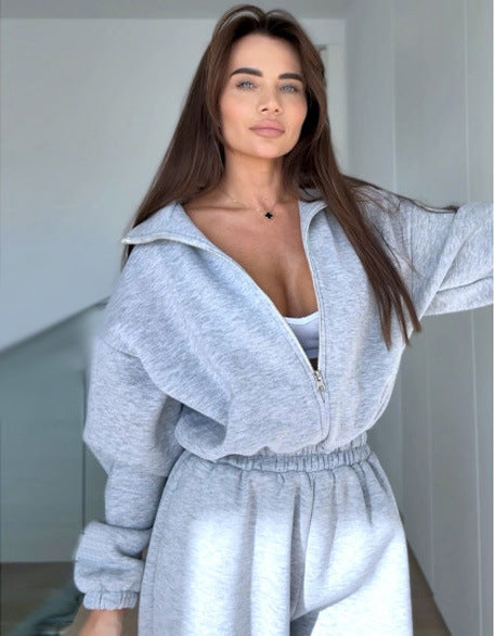 Damen lässiger Sportanzug mit oversized Kapuzenjacke und elastischen Hosen