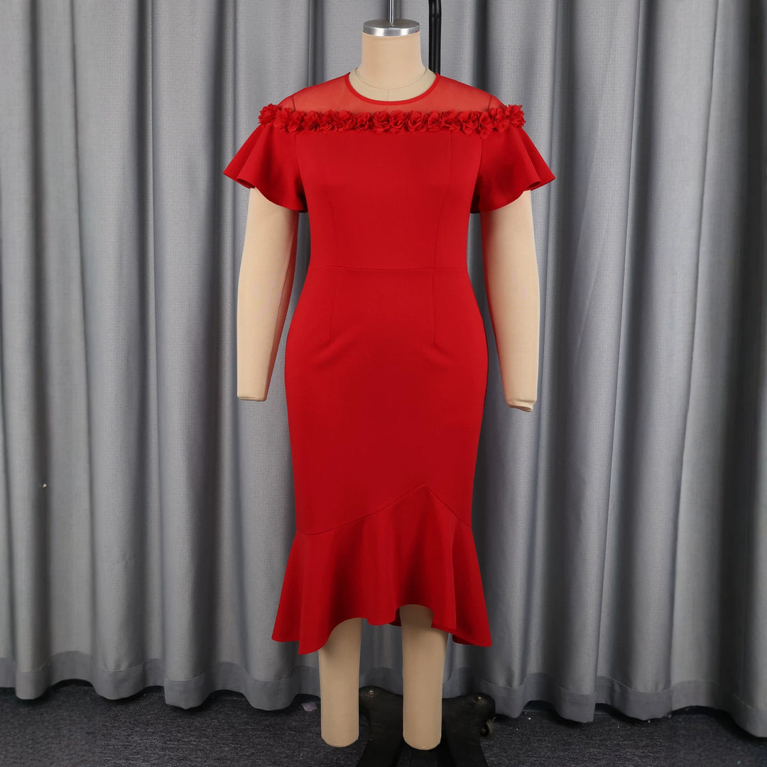 Damen Elegantes Kleid mit floralem Akzent und schwingendem Saum Drune